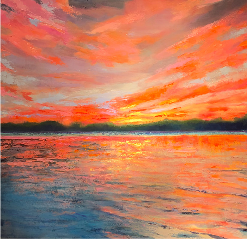 Landscape painting, abstract landscape,sunset painting